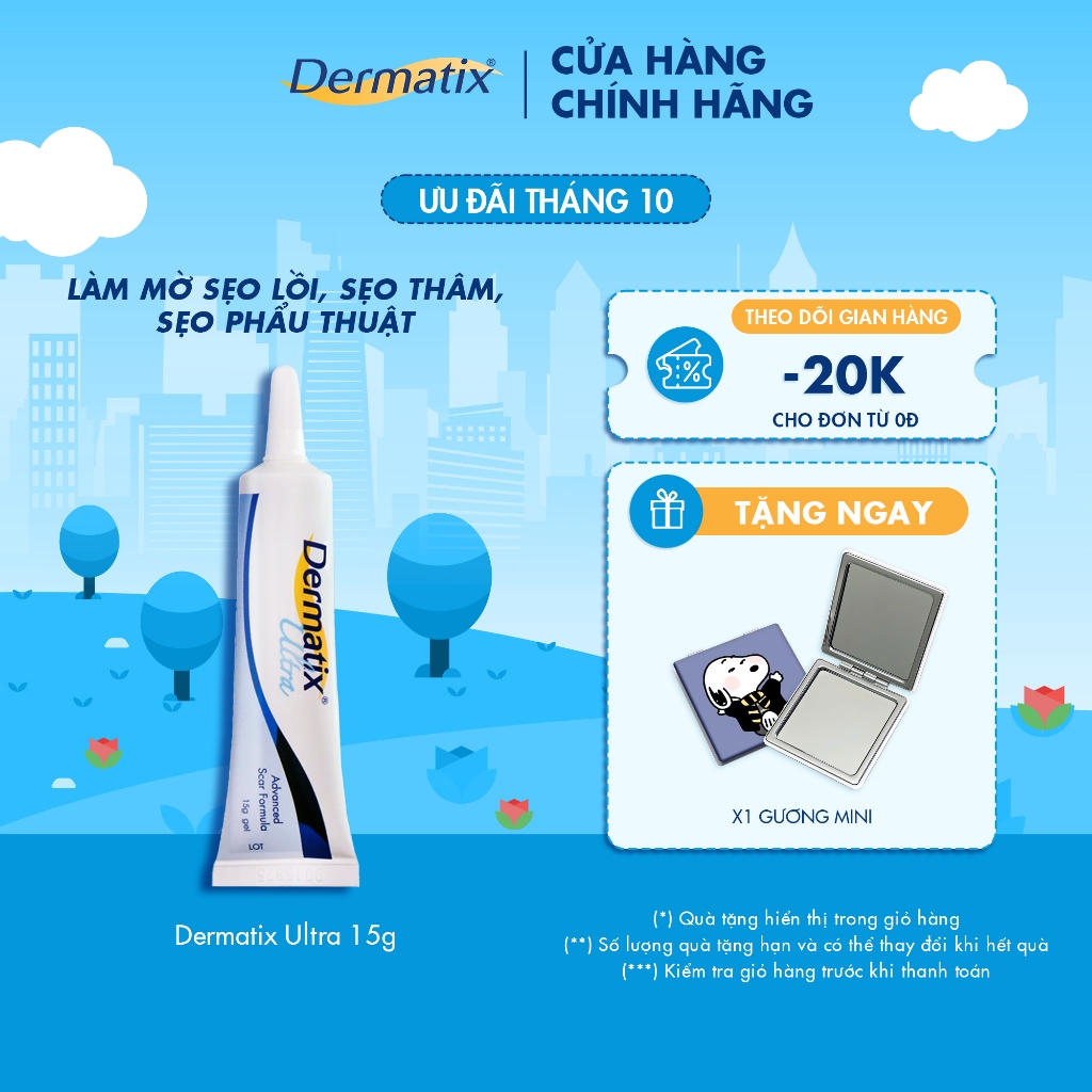 Gel làm mờ sẹo và làm phẳng sẹo lồi, sẹo thâm Dermatix Ultra 15g
