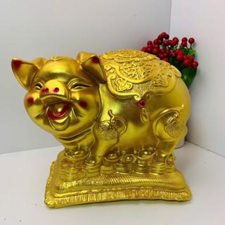  Heo đất tiết kiệm Heo đất bệ vàng phong thủy size vừa ống tiết kiệm lợn đất tiết kiệm trang trí 