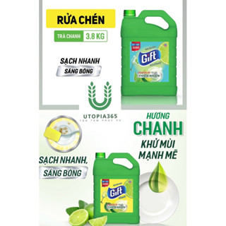 Nước rửa chén Gift hương chanh/ hương trà chanh can 3.8kg tẩy sạch và khử mùi tanh