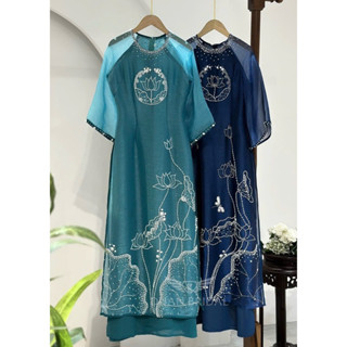 Áo dài bà sui áo dài mẹ trẻ , trung niên chất liệu tơ xước cao cấp đính kết thủ công cao cấp