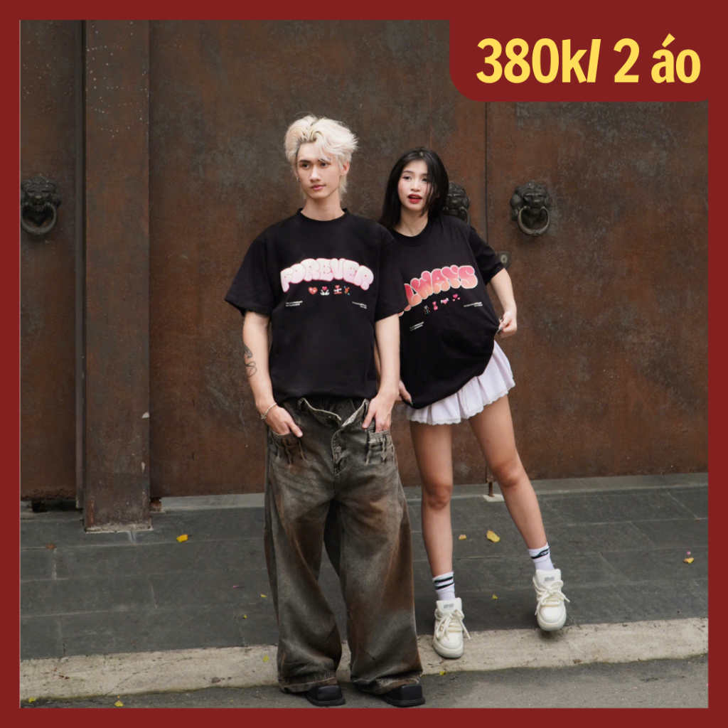 Áo thun cặp đôi FOREVER ALWAYS Couple INTIMATE unisex nam nữ form rộng cổ tròn oversize cotton