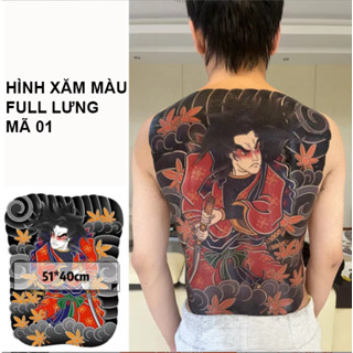 Hình xăm dán full lưng màu samurai nhật cổ, dùng được 1-5 ngày, kích thước 40x51 cm