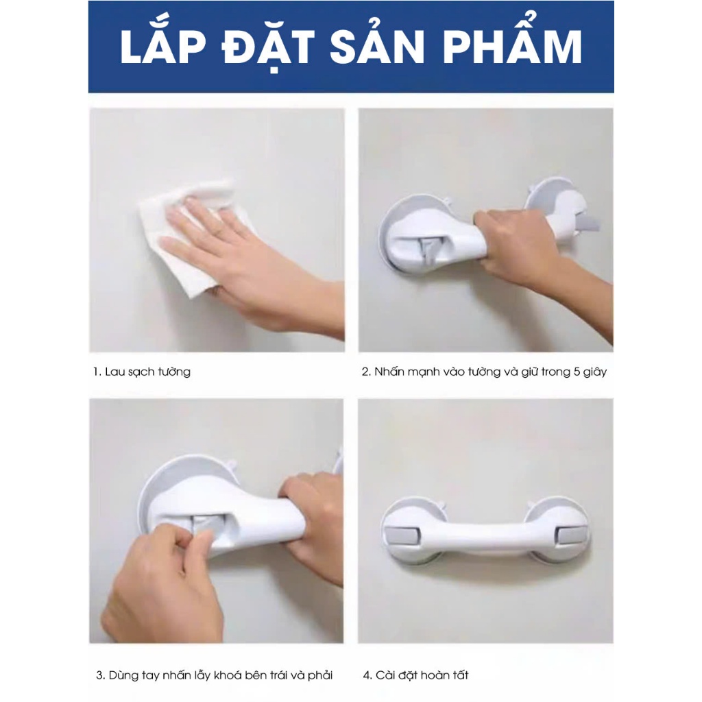 Tay vịn cầm nắm chắc chắn cho bé đứng tắm, đỡ vịn bà bầu, người già an toàn trong nhà vệ sinh