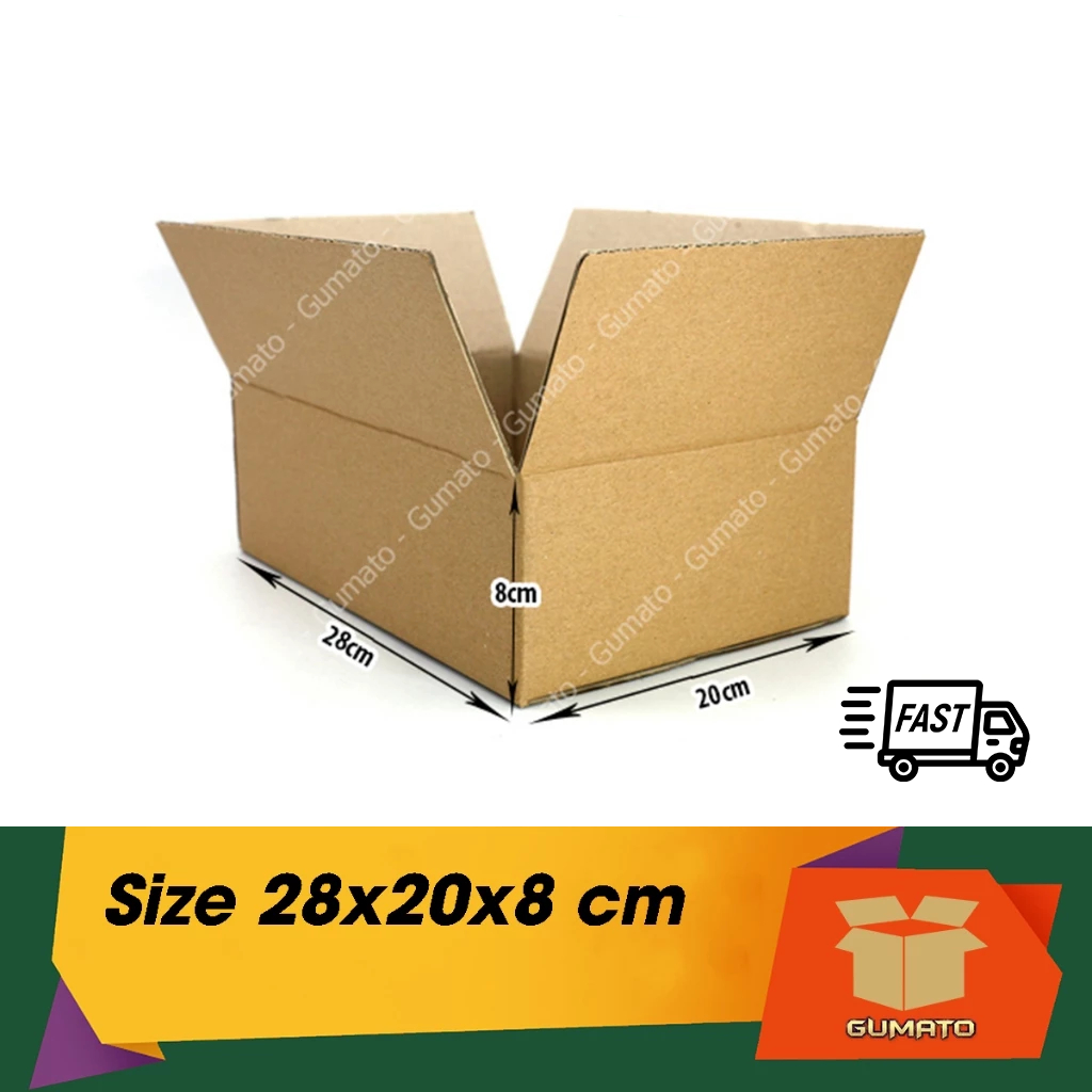 Size 28x20x8 cm, hộp giấy thùng carton gói hàng tại Gumato (Mã số G-P77)