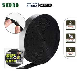 Băng dính gai velcro Skora dài 5m thương hiệu Hàn băng dính dán quấn chống rối xé tay dễ dàng quấn gọn dây điện dây cáp