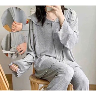  Đồ bộ bầu và sau sinh cho con bú dài tay cổ bèo chất cotton mềm thoáng mát cao cấp cho mẹ bầu ở cữ mới 2024 