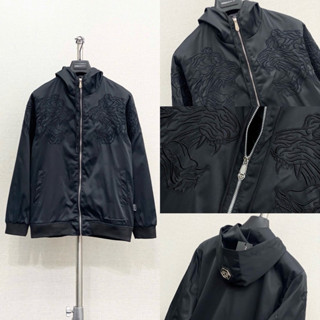 Áo khoác gió mũ nam nữ Philipp Plein thêu hình hổ vằn hai bên ngực phối mũ thêu logo sắt boy phố đi chơi đi học