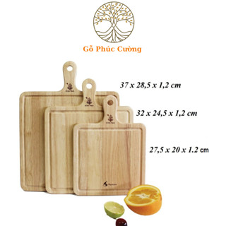 Thớt Gỗ Vuông Có Tay Cầm Và Lỗ Treo Tiện Lợi Hãng Gỗ Phúc Cường - Màu Gỗ Tự Nhiên Sáng Mịn - Thớt Gỗ Chọn Size