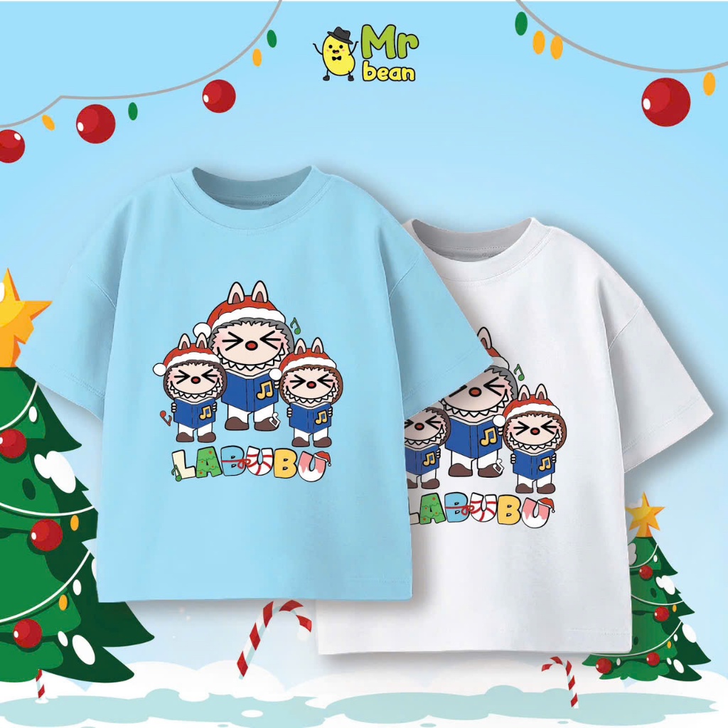 Áo thun cho bé Mrbean áo phông cộc tay cổ tròn in hình LABUBU chất cotton 100% co giãn mềm mịn thoán