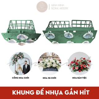 Combo 4 Bộ Khung Đế Nhựa Có Hít Gắn Xốp Cắm Hoa Tươi, Hoa Khô, Hoa Giả, Hoa Sáp Trang Trí Xe Cưới