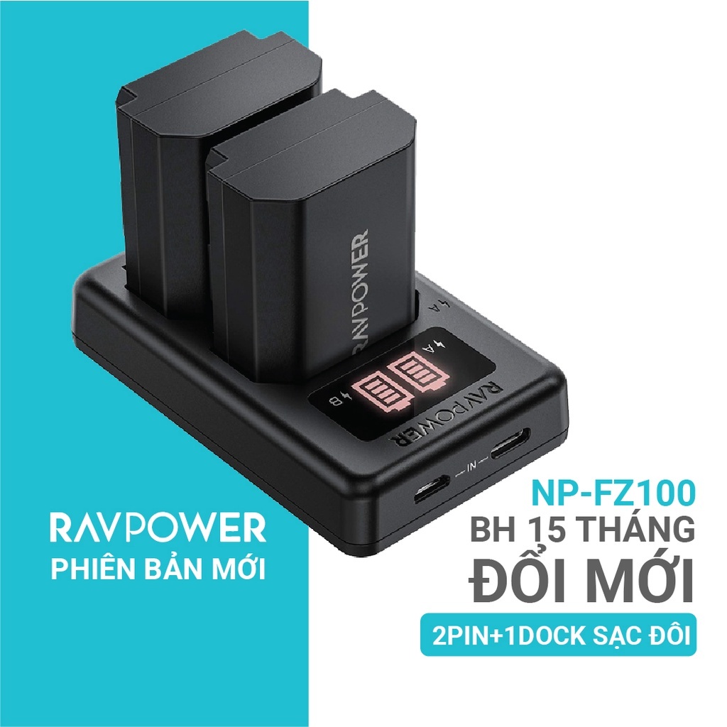 Bộ Pin sạc Sony NP-FZ100 - Ravpower FZ100 cho máy ảnh Sony A7M3, A7M4, A6700, A7C2.....