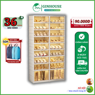 Tủ giày gấp gọn Ginhouse 36 đôi 9104-8-1G chất liệu nhựa PP cao cấp có bánh xe ẩn, Hộp đựng giày thông minh tiện lợi