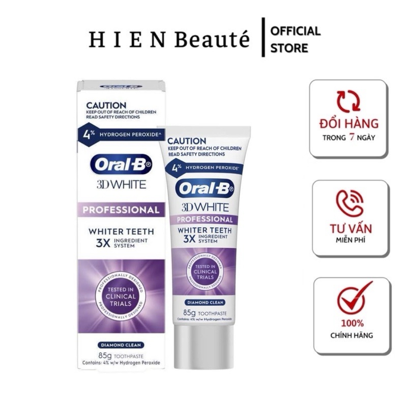 Kem Đánh Răng Oral-B 3D White Professional Whiter Teeth 3X Ingredient System Diamond Clean 85g