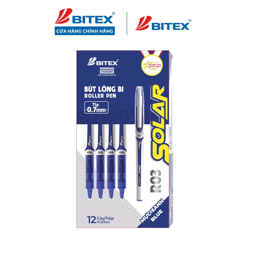 Hộp 12 bút lông bi Bitex R03 mực xanh ngòi 0.5mm