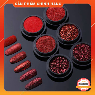 Set nhũ rắc đỏ 6 kiểu ẩn gel trang trí móng chuyên dùng làm nail