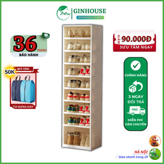 Tủ giày gấp gọn Ginhouse 18 đôi 9102-8-1G chất liệu nhựa PP cao cấp có bánh xe [ BẢO HÀNH 36 THÁNG], Kệ giày thông minh