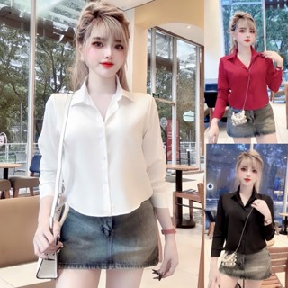 Áo sơ mi nữ tay dài croptop form rộng