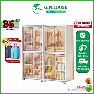 Tủ quần áo gấp gọn cho bé Ginhouse 6 ngăn W2-6 chất liệu nhựa PP bền bỉ có bánh xe, Tủ quần áo mini có tầng treo