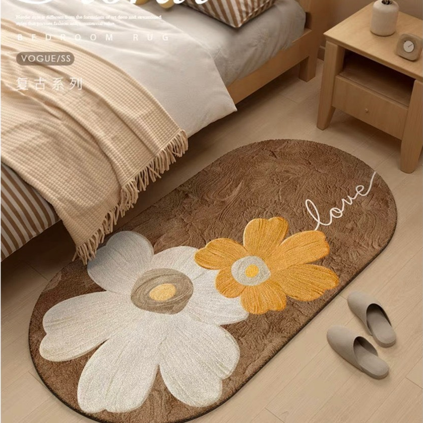 Thảm Chân Giường Lông Cừu Trải Phòng Ngủ Họa Tiết Xinh Xắn Kích Thước 50×120cm, Thảm Dercor