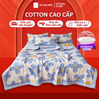 Bộ chăn ga giường 5 món Hệ Thống Nệm cao cấp Set bộ vỏ chăn ra ga dra grap drap trải giường cotton living gối nệm đệm