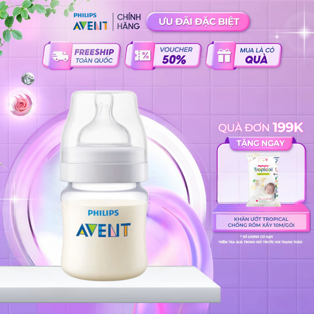 Bình Sữa Phillips Avent Shrink Wrap Classic Cho Bé Cổ Rộng Natural An Toàn, Chống Đầy Hơi Sặc Sữa