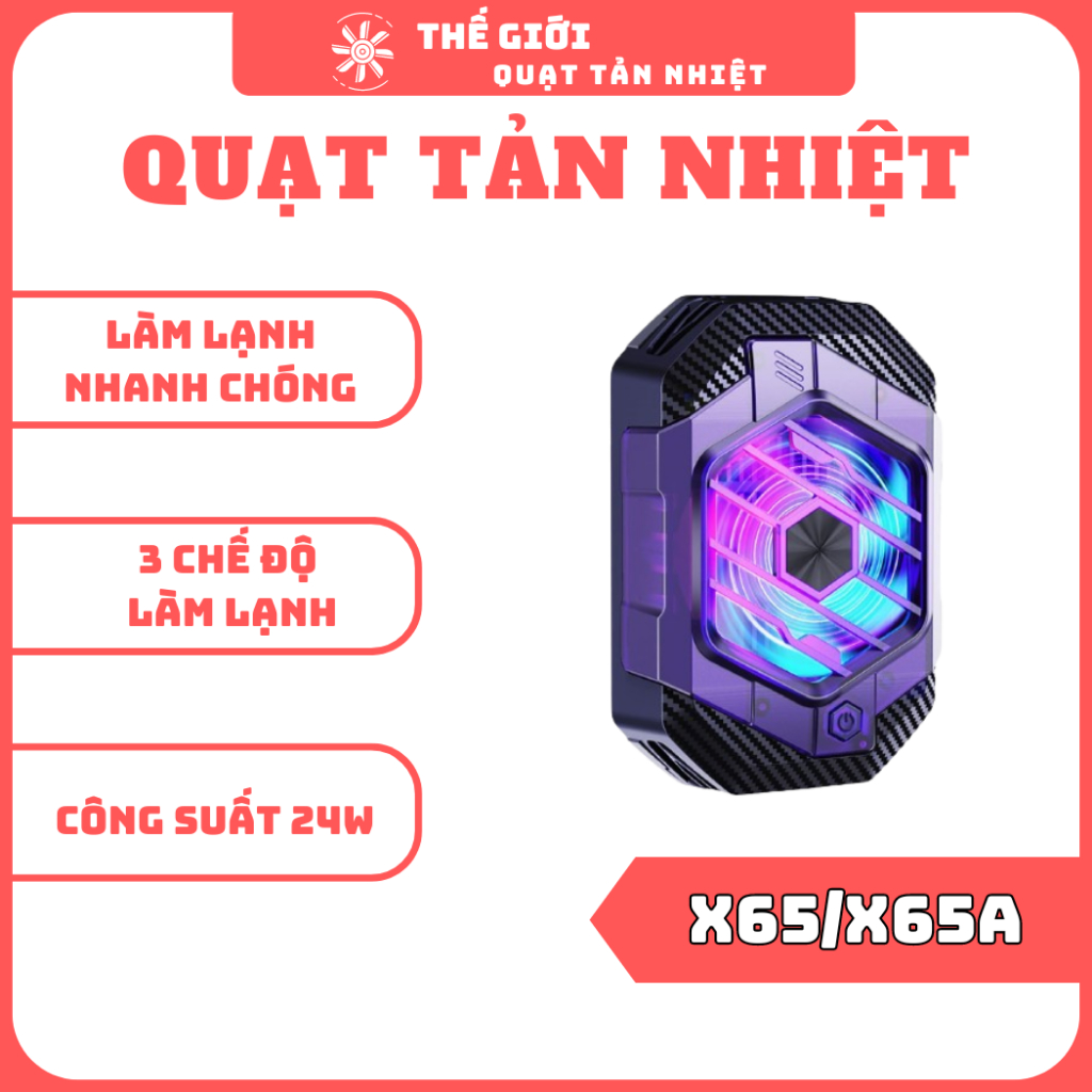 Quạt Tản Nhiệt Điện Thoại X65 công suất 24W đèn led RGB - 3 Chế độ làm lạnh - (BH 1 đổi 1)