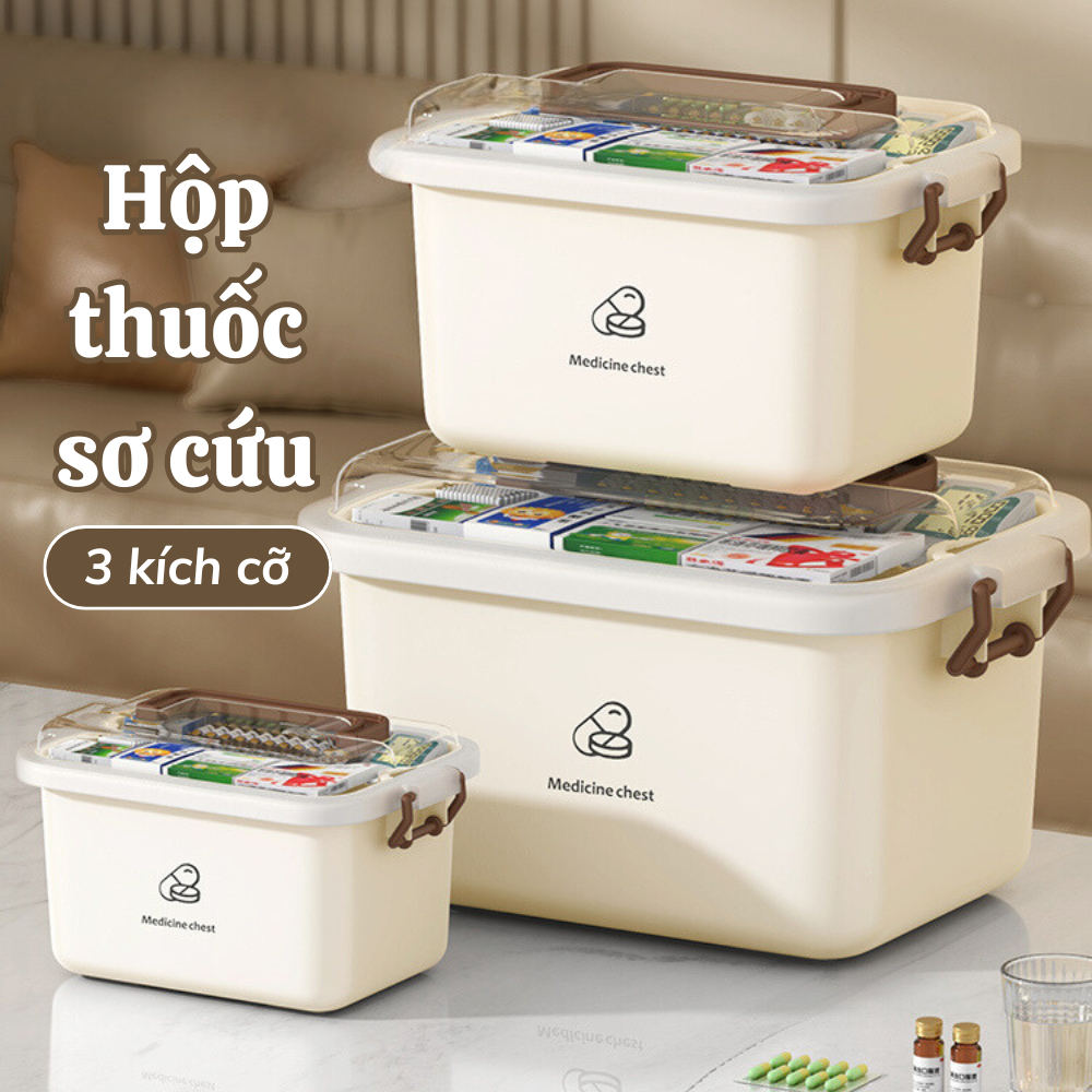 Hộp đựng thuốc sơ cứu hai lớp cỡ lớn có nắp bảo quản tay cầm tiện lợi, Hộp nhựa đựng đồ đa năng