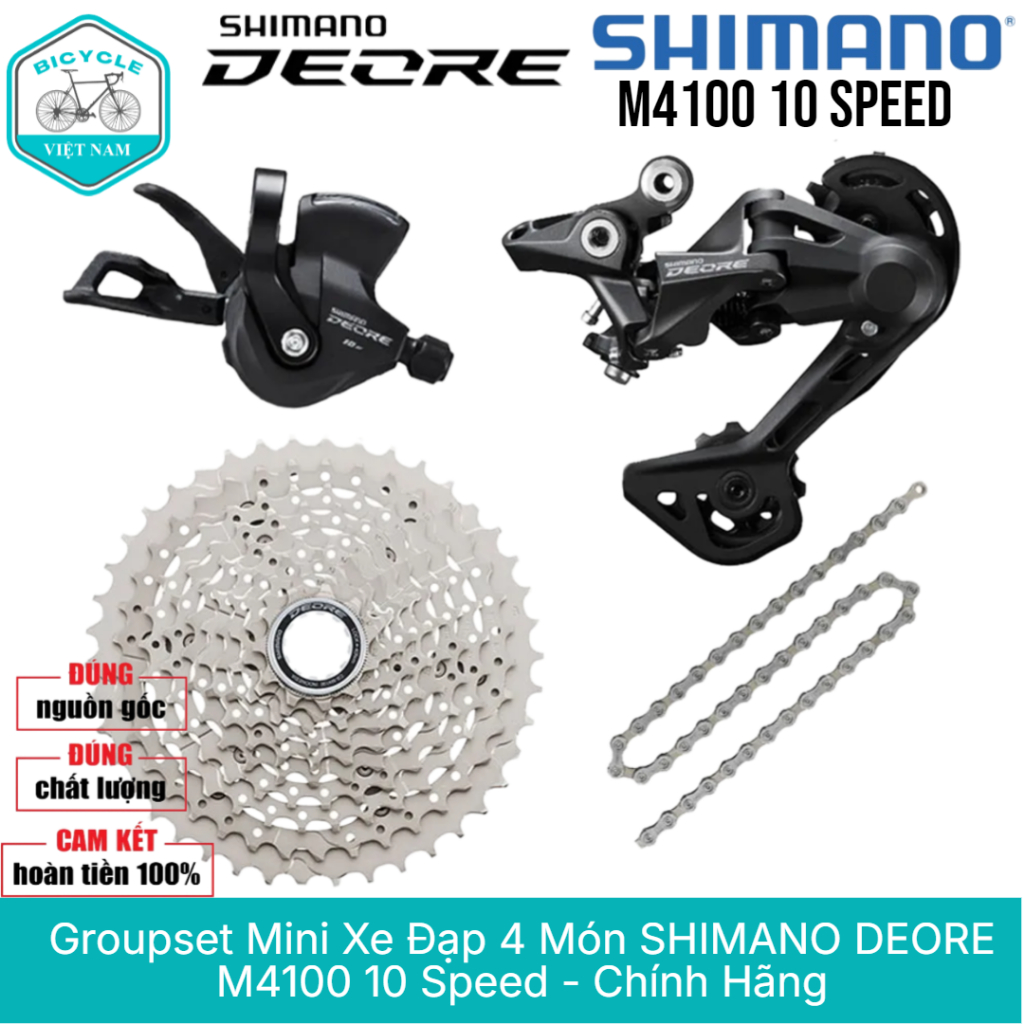 Groupset Mini Xe Đạp 4 Món SHIMANO DEORE M4100 10 Speed – Chính Hãng, Hoàn Thiện Cho Xe MTB