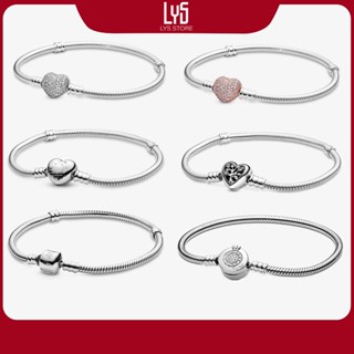 Vòng Tay bạc S925 Moments Sparkling Heart Clasp Snake Chain Bracelet Pan2015 Fullbox - Bạc S925