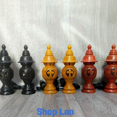Đèn thờ gỗ chàm thập giá - đèn đứng - 20cm ( kèm bóng đèn).