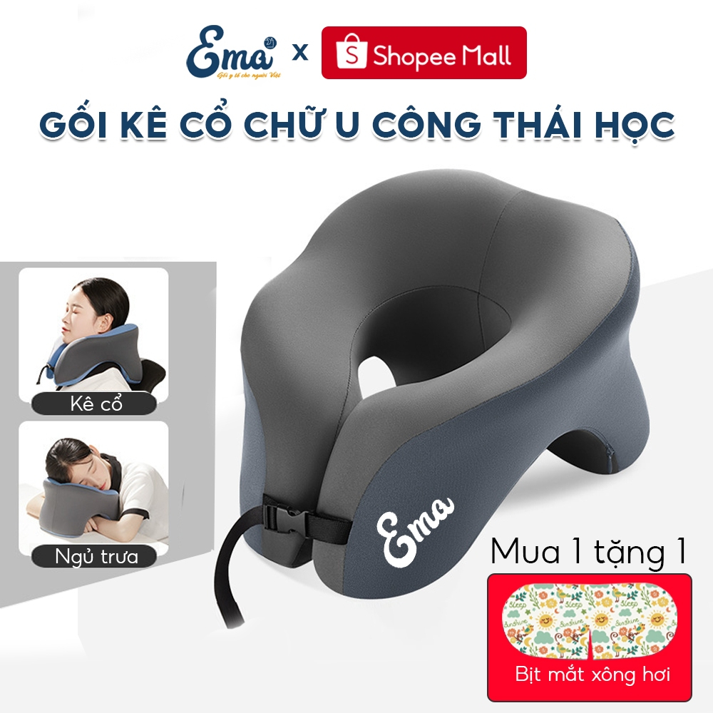 Gối kê cổ chữ U công thái học EMA hỗ trợ chống đau mỏi cổ dùng làm gối ngủ trưa, kê cổ, tựa đầu