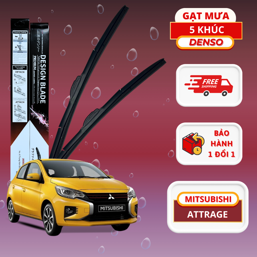 Gạt mưa ô tô Mitsubishi Attrage - Gạt mưa DENSO chính hãng 5 khúc ôm trọn bề mặt kính 2014 đến 2022 size 2214