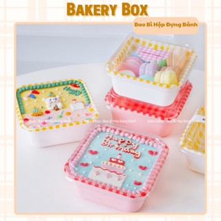 Hộp Nhựa Vuông Sọc Caro Đựng Bánh Lạnh, Tiramisu, Su Sing