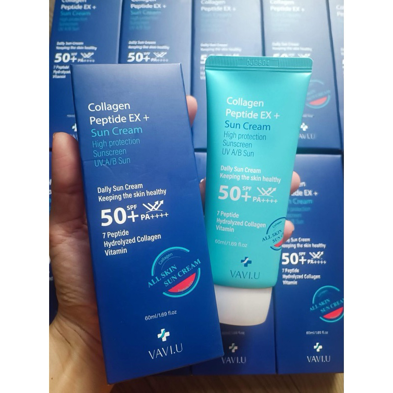 Kem Chống Nắng Vật Lý phổ rộng nâng tone VAVI.U Collagen Peptide EX+ SPF50+ PA++++(màu xanh)