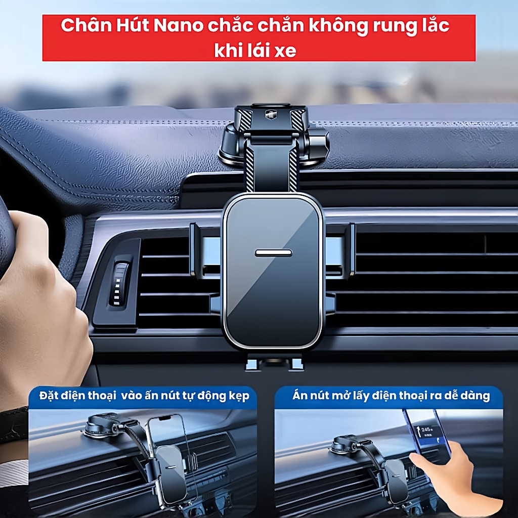 Giá Đỡ Điện Thoại Ô Tô, Giá Đỡ Khóa Tự Động Xoay 360 Độ, Kẹp Giữ Điện Thoại Gắn Taplo Xe Hơi | BigBuy360 - bigbuy360.vn