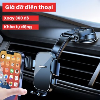 Giá Đỡ Điện Thoại Ô Tô, Giá Đỡ Khóa Tự Động Xoay 360 Độ, Kẹp Giữ Điện Thoại Gắn Taplo Xe Hơi
