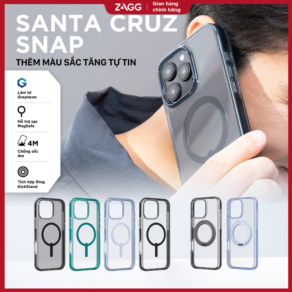 [iPhone 16/15/14/13 Series] Ốp lưng trong ZAGG Santa Cruz Magsafe chống sốc 4m