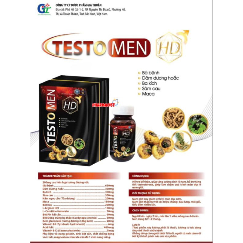Bổ Thận Testo Men HD lọ 60 viên - Tăng cường sinh lý, giảm tiểu đêm cho nam giới