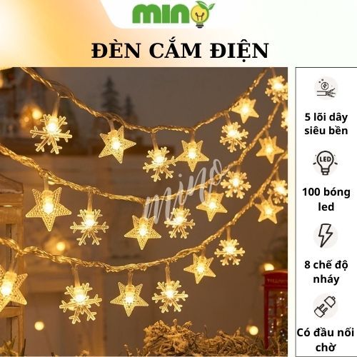 Đèn led trang trí cắm điện sao mix tuyết, dây Led đèn decor Sao mix tuyết 100 bóng led