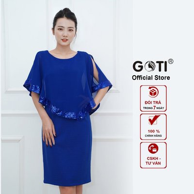 GOTI Thời Trang Trung Niên Dự Tiệc Đầm Ôm Chất Thun Cotton Lụa Phối Voan Kim Sa BigSize 45-82kg 373