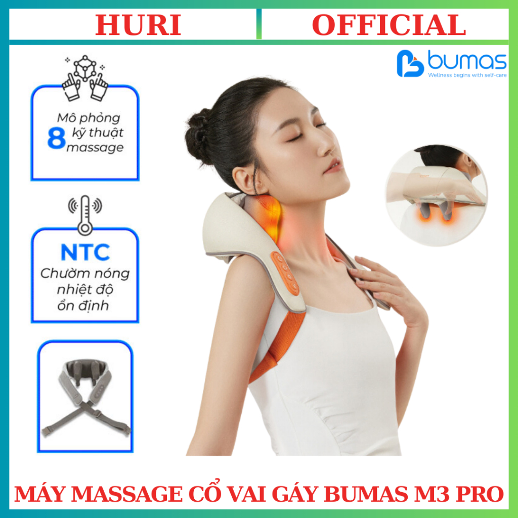 Máy Massage Cổ Vai Gáy Bumas M3 Pro - Massage Chườm Ấm 8 Điểm Chạm  - Silicon Êm Ái Không Gây Ráy Da