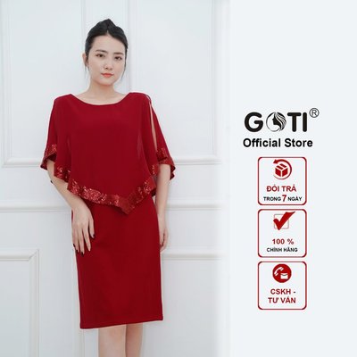 GOTI Đầm Ôm Dự Tiệc Cho Nữ Trung Niên BigSize Đầm Thun Cotton Lụa Phối Voan Kim Sa Sang Chảnh 373