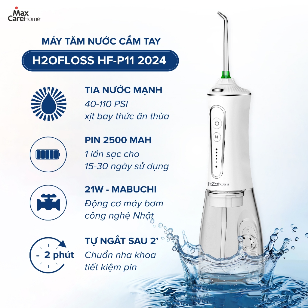 Máy Tăm Nước H2OFloss HF6P HF9P [Mẫu Mới] Cải tiến công nghệ tia nước sạch X4 Lần - Bảo Hành 12 tháng, Kèm túi đựng máy | BigBuy360 - bigbuy360.vn
