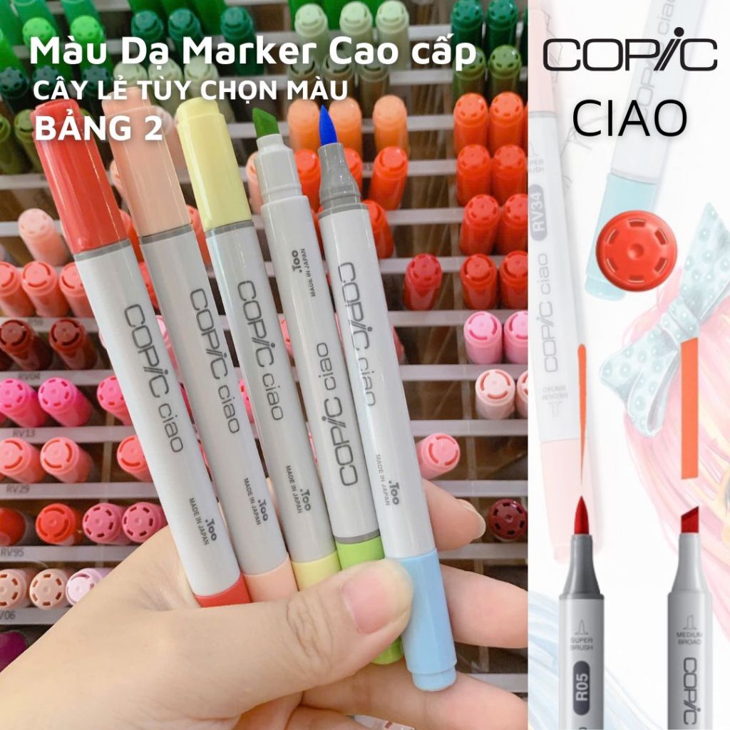 ( COPIC CIAO Bảng 2)Bút Màu Dạ Marker Copic Ciao Đầu Mềm - Bút Marker Cao Cấp 2 Đầu Nhật Bản- Cây Lẻ Tùy chọn Màu