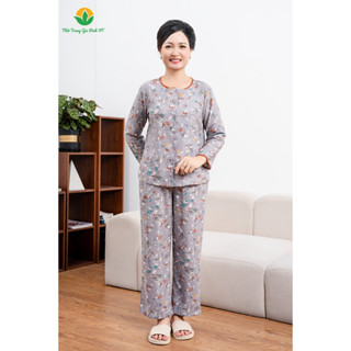  Đồ bộ cotton rayon trung niên quần dài áo dài tay cúc mở thời trang Việt Thắng B50.2410 