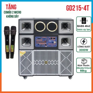  Loa Kéo 4 Tấc Đôi GD215-4T Bluetooth 5.3 Công Suất 3000W Max 3 Đường Tiếng Tạng Kèm 2 Micro Cao Cấp 