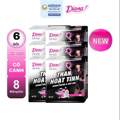 [KOL] Bộ 6 gói băng vệ sinh Diana Sensi Than Hoạt Tính Siêu mỏng cánh 8 miếng