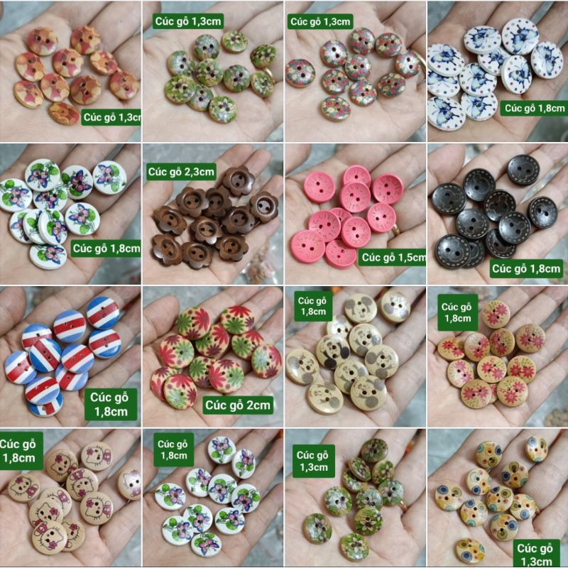 Cúc gỗ các loại bịch 10 cái