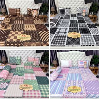 Mẫu Sọc ô vuông. Bộ ga giường thun Latico siêu lạnh Lụa (áo gối ôm khoá kéo)