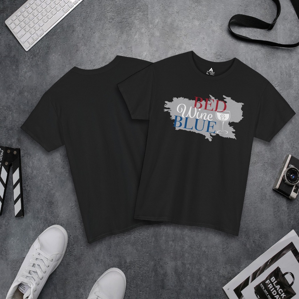 Áo thun nam nữ basic cổ tròn chất liệu Cotton Áo phông tay lỡ in hình BED WINE BLUE